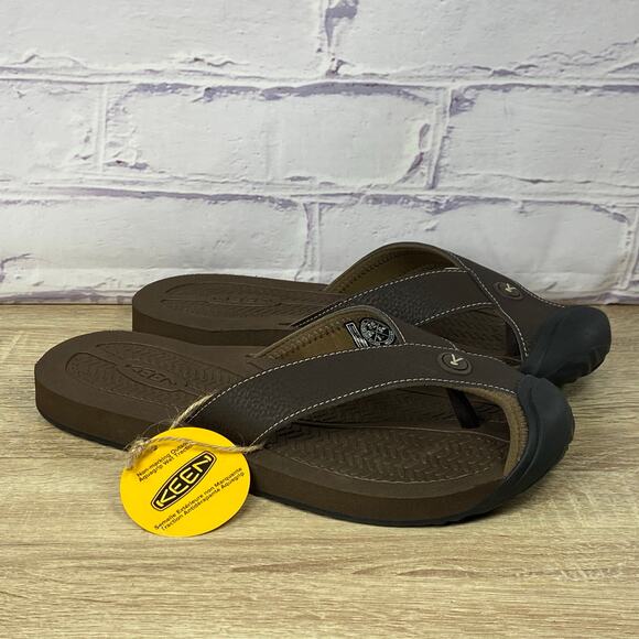 Keen Barbados TG Java Dark Earth Flip Flop Sandals Men's Size 8 Closed Toe NEW - Picture 1 of 8